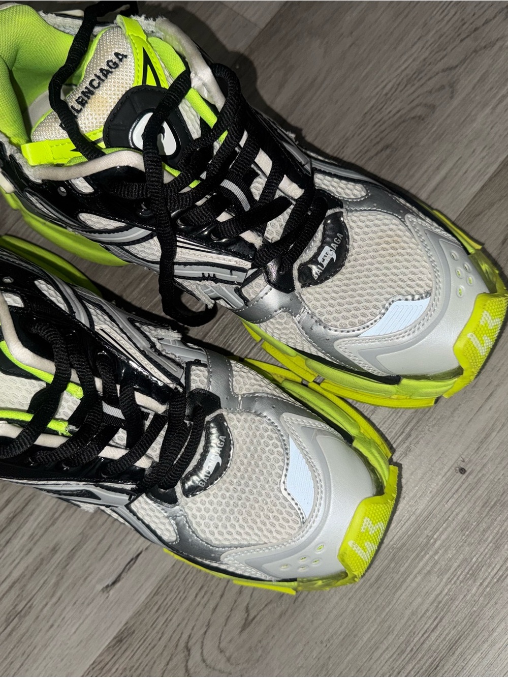 Balenciaga White Black Neon Yellow Track Runner Sneakers